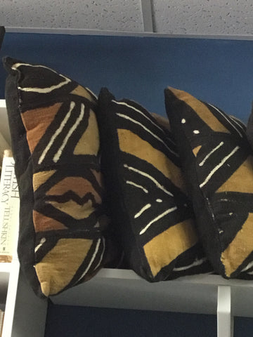 Black and brown and black and white mud cloth pillows