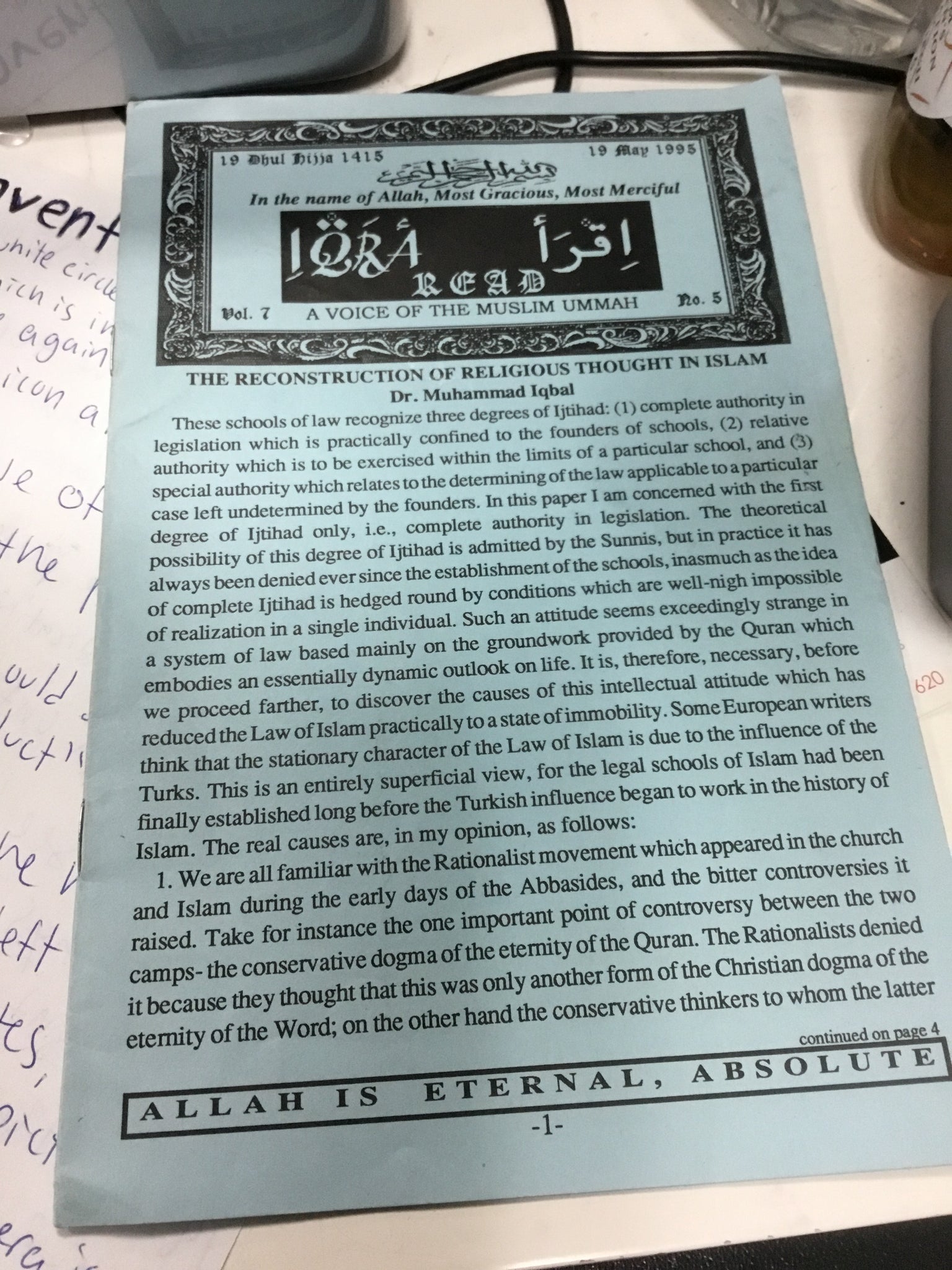 The Reconstruction of Religious Thought in Islam