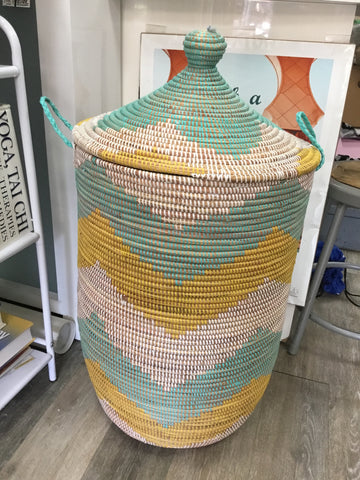 Yellow blue and white basket