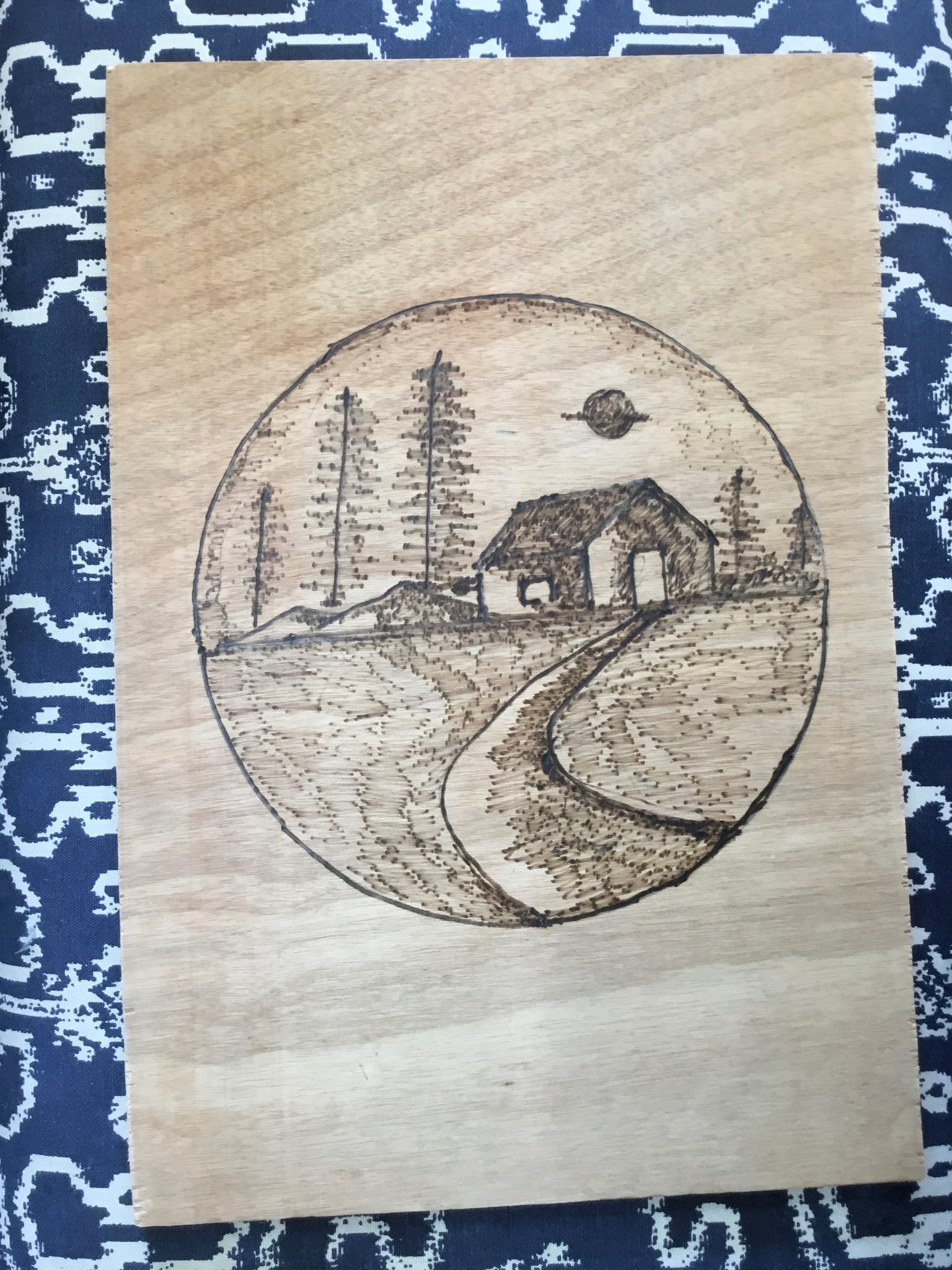 Wood Burnings- Cabin under Moon