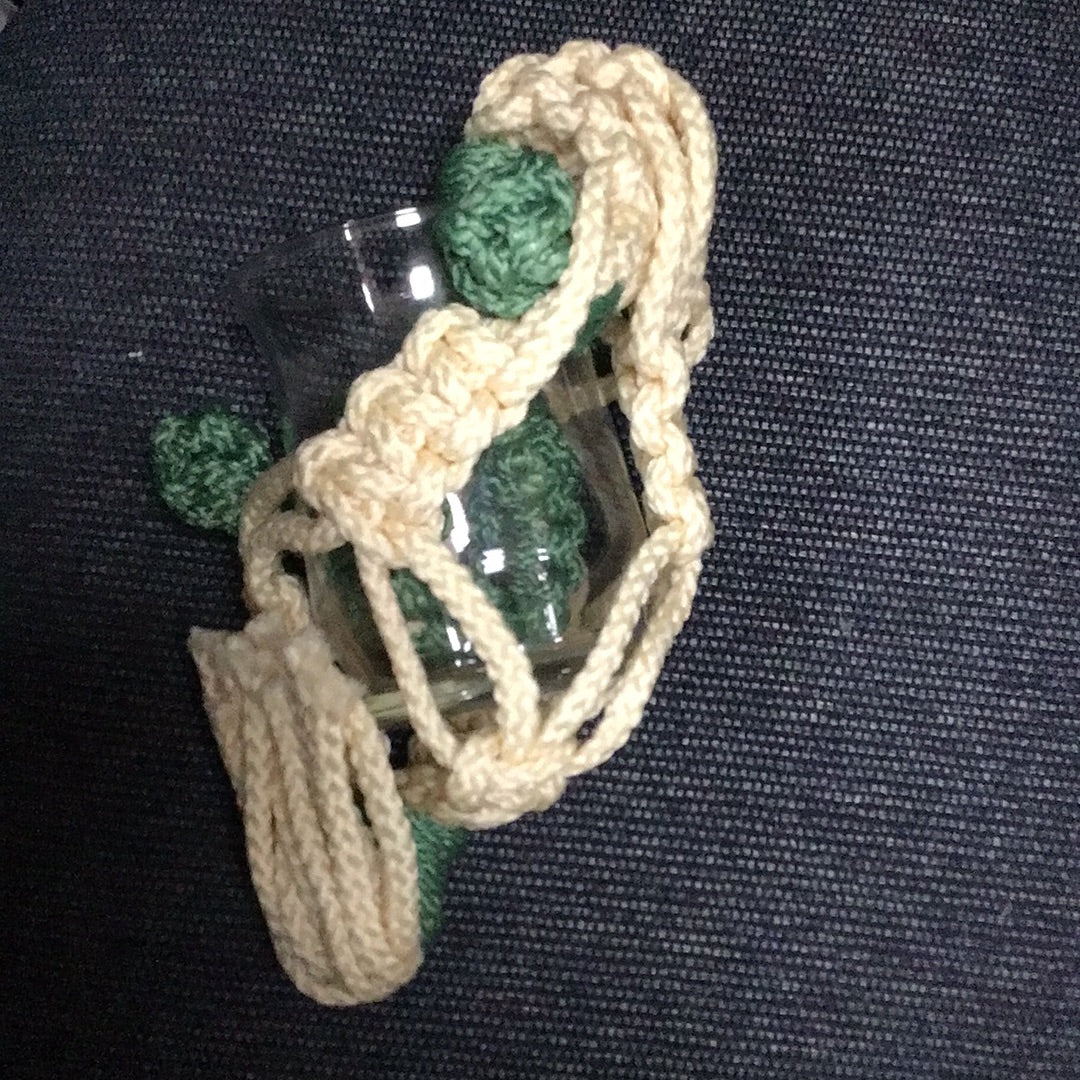 Cream and green macrame