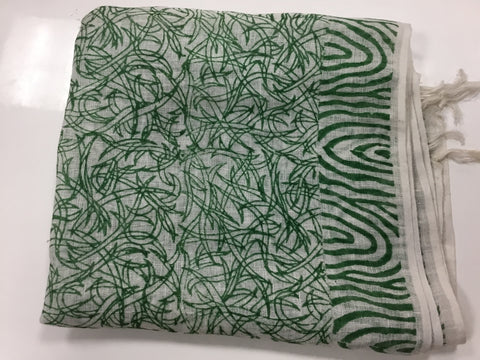 Green and white printed scarf