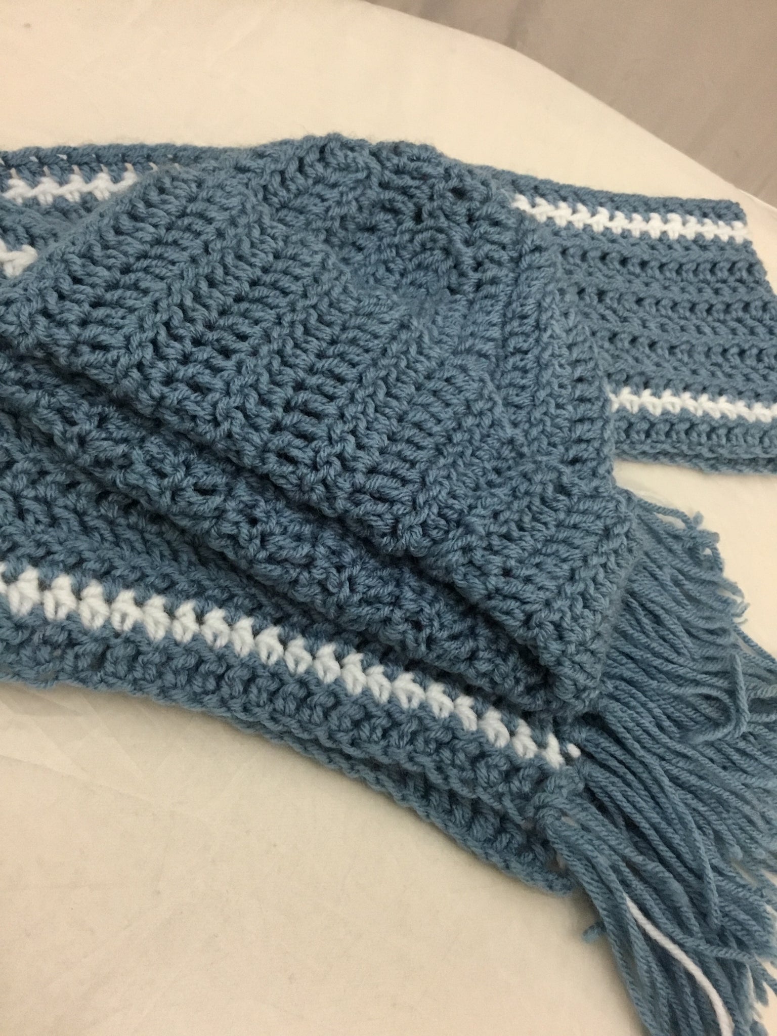 Sky Blue Hand-Knitted Hat and Scarf