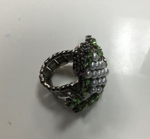 Green and White Frog Ring