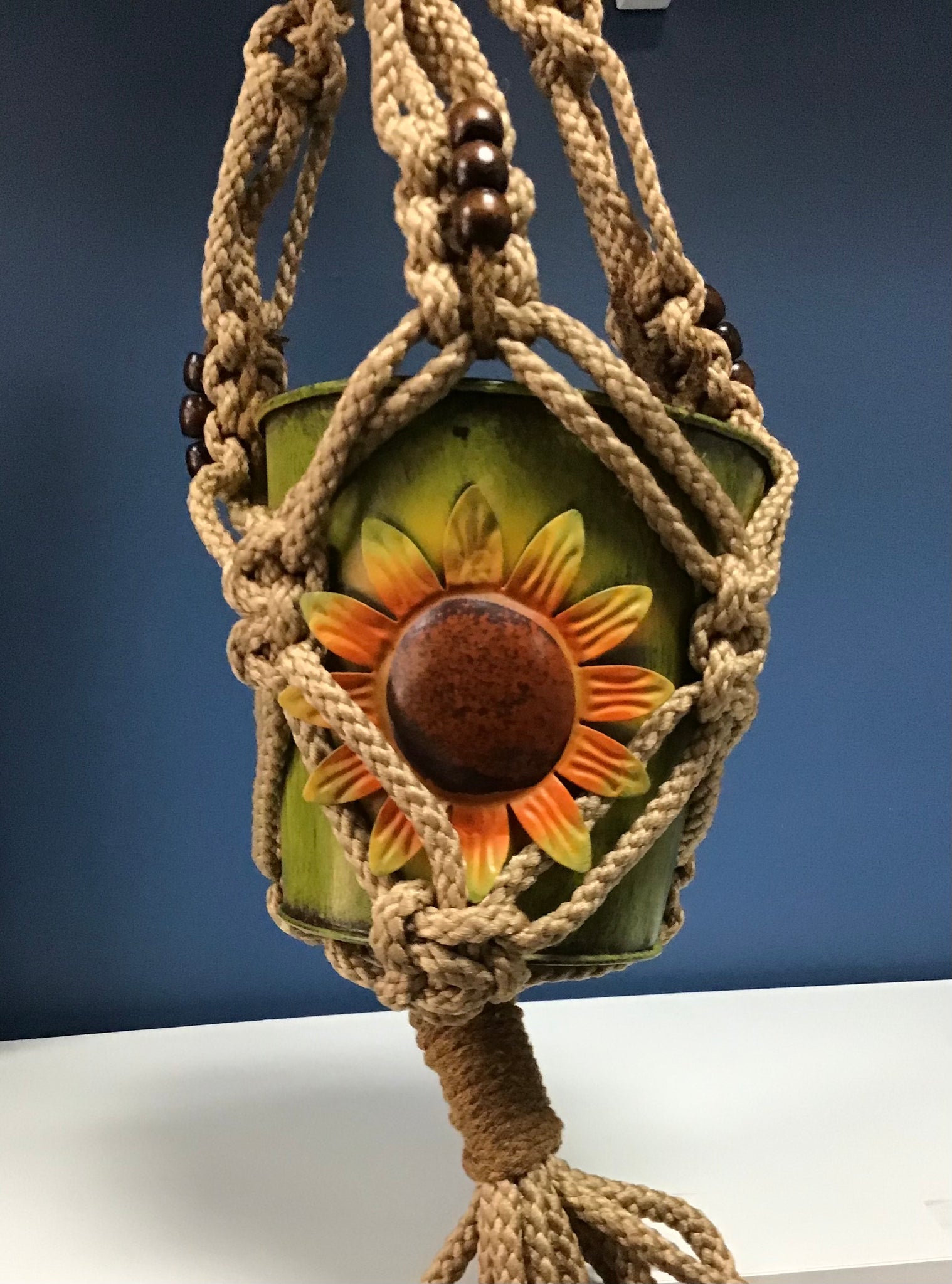 Hanging Sunflower Bucket Macrame