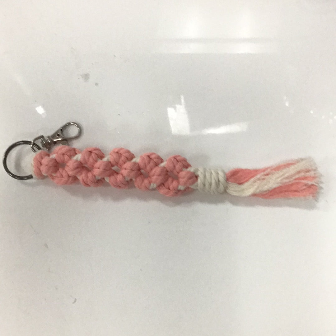 Pink and White Macrame KeyChain