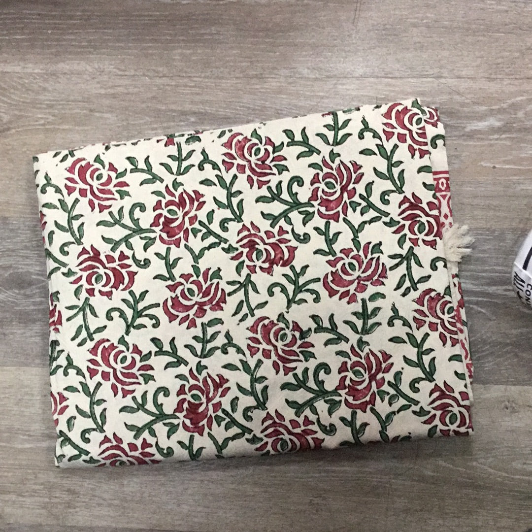 Green and Red Hand Stamped Table Cloth