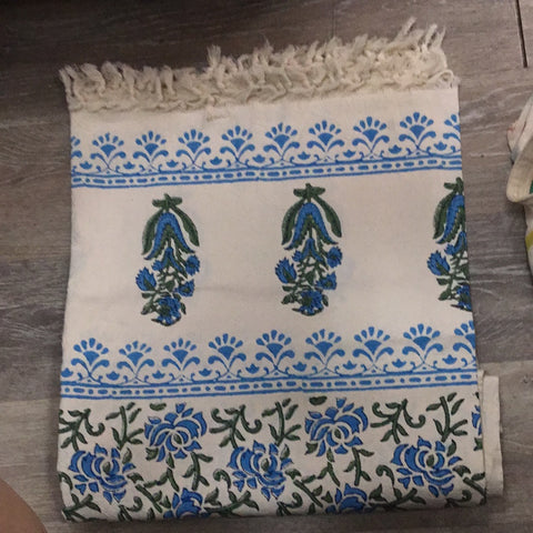 Blue and Green Hand Stamped Table Cloth