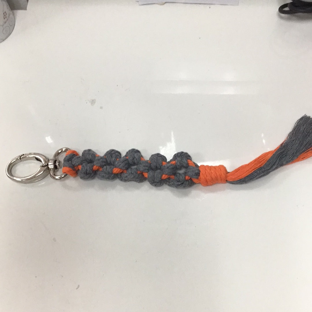 Grey and Orange Macrame Keychain