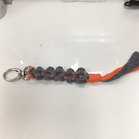 Grey and Orange Macrame Keychain
