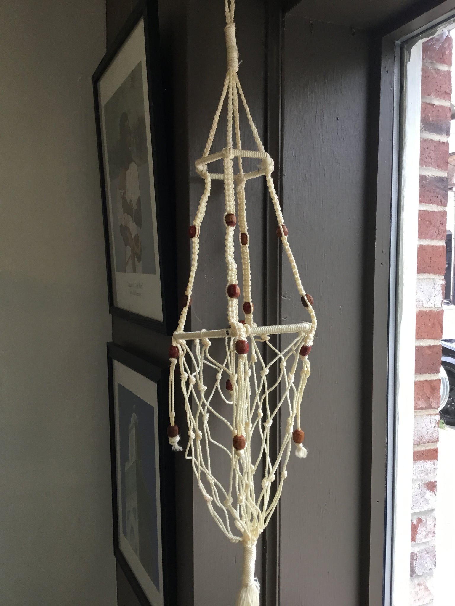 Brown Beaded Macrame Plant Holder