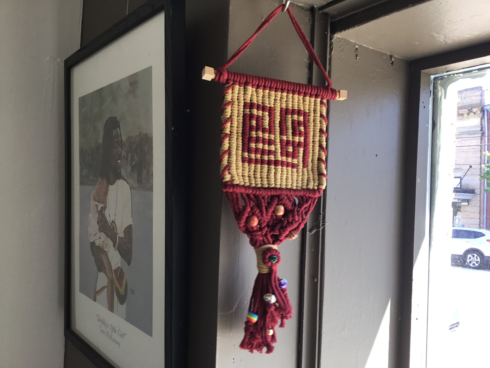 Red and Gold Kufic Calligraphy macrame banner