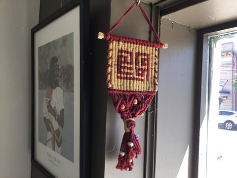 Red and Gold Kufic Calligraphy macrame banner