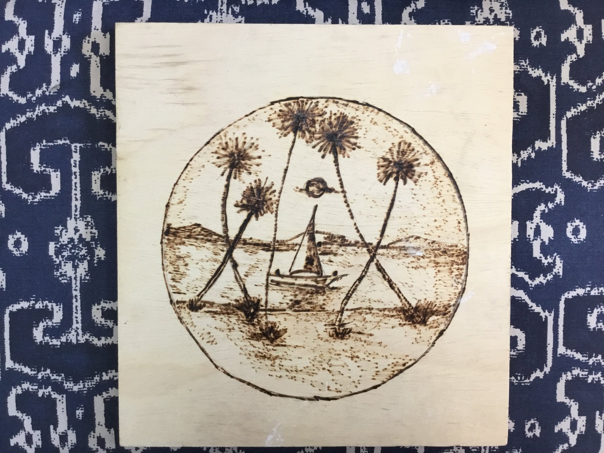 Wood Burnings- Boat and Palm Trees