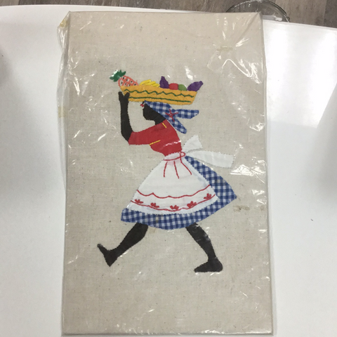 Woman Carrying Fruit Basket Fabric Art