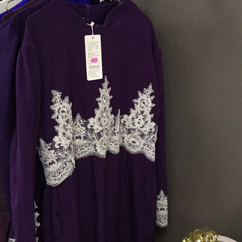 Purple Dress with White Lace Detail