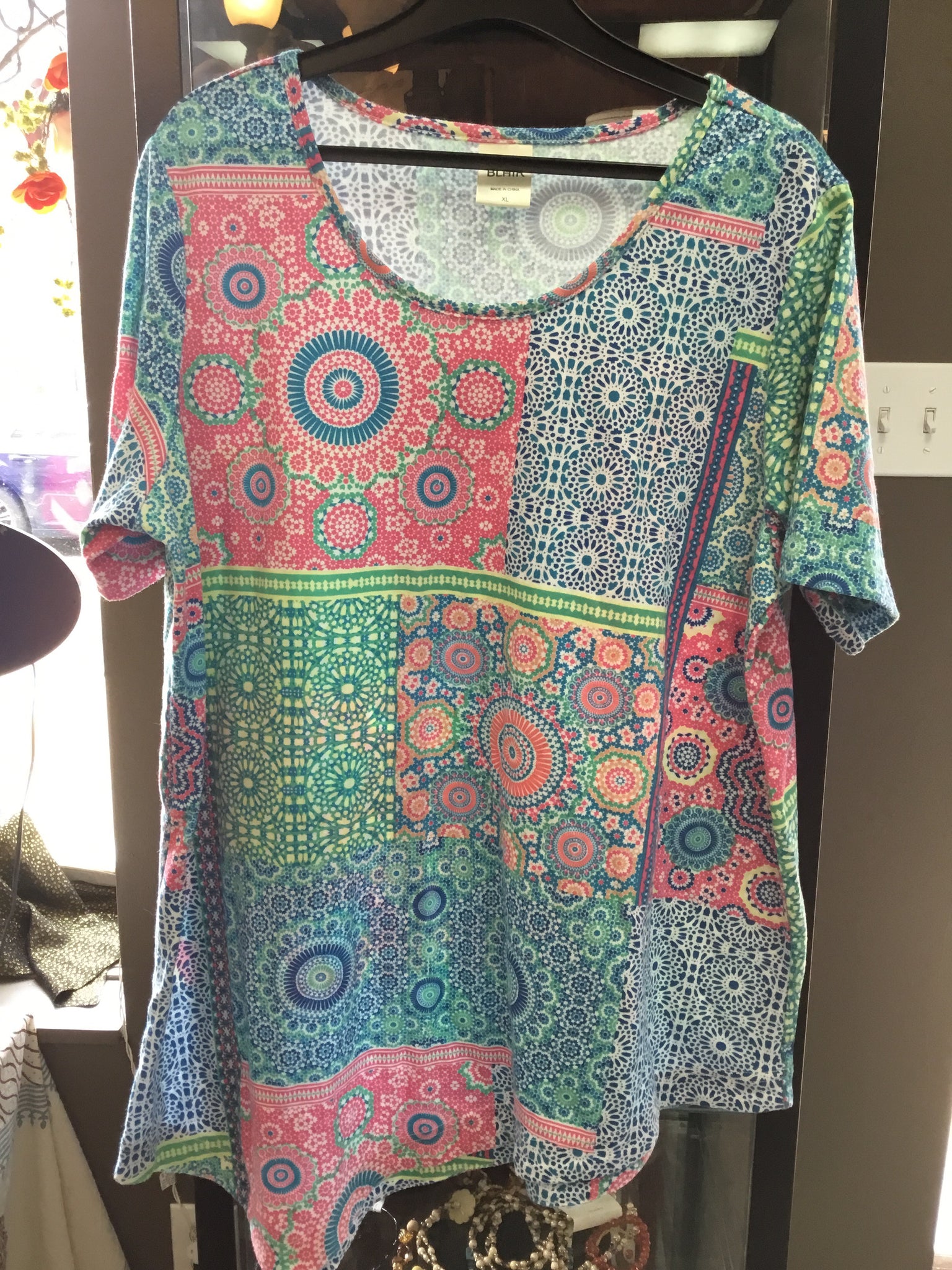 Woman colorful shirt