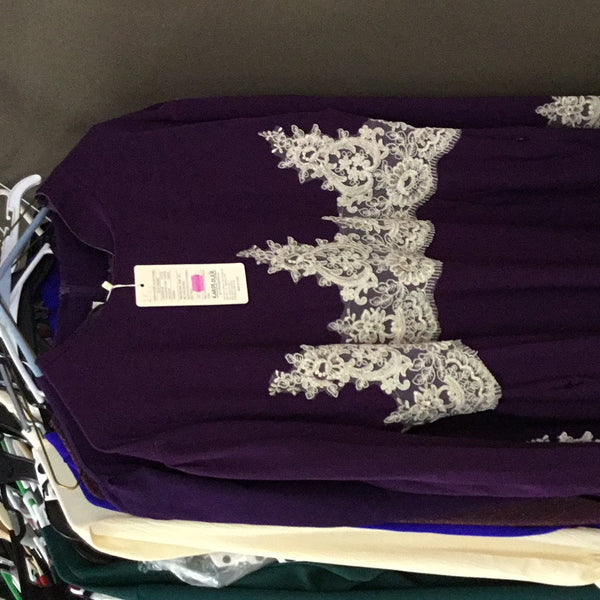 Purple Dress with White Lace Detail