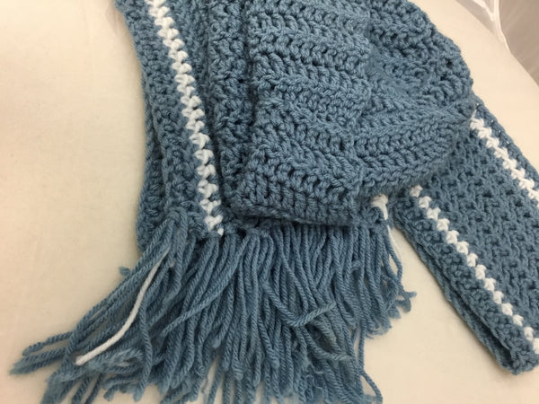 Sky Blue Hand-Knitted Hat and Scarf