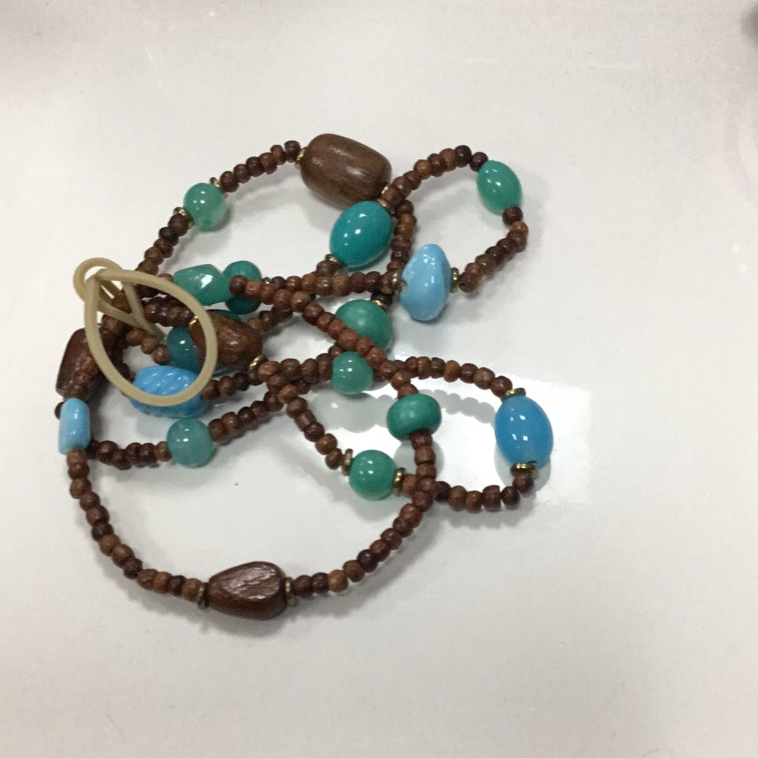 Brown wood and blue beads