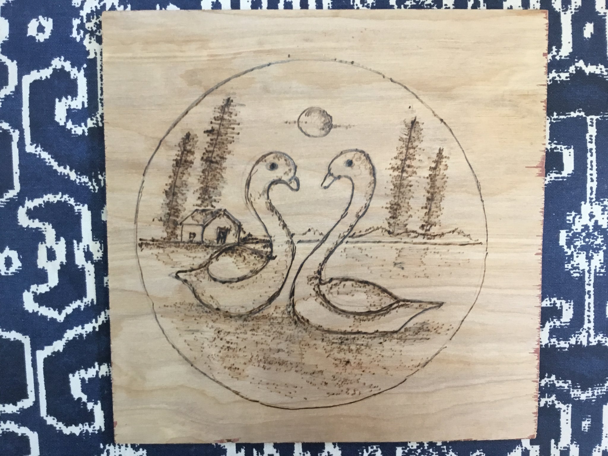 Wood Burnings- Swans in Lake