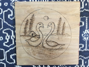 Wood Burnings- Swans in Lake