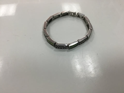 Silver and green stone bracelet