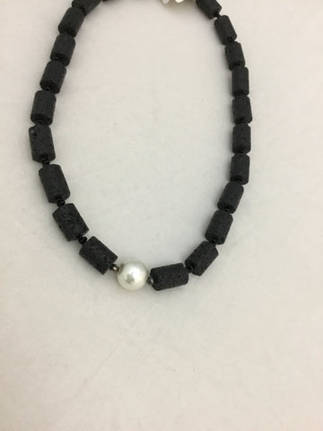 Black Necklace w/ Cultured Pearl