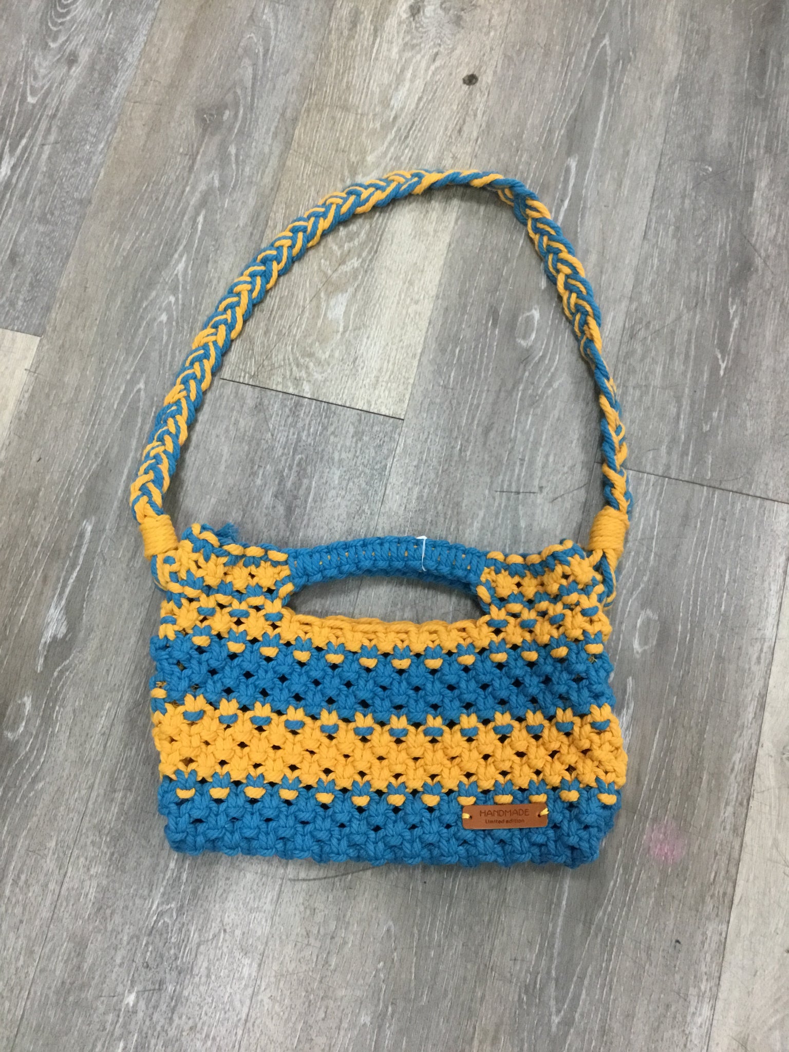 Yellow and Blue Macrame Woven Purse