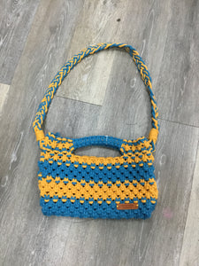 Yellow and Blue Macrame Woven Purse