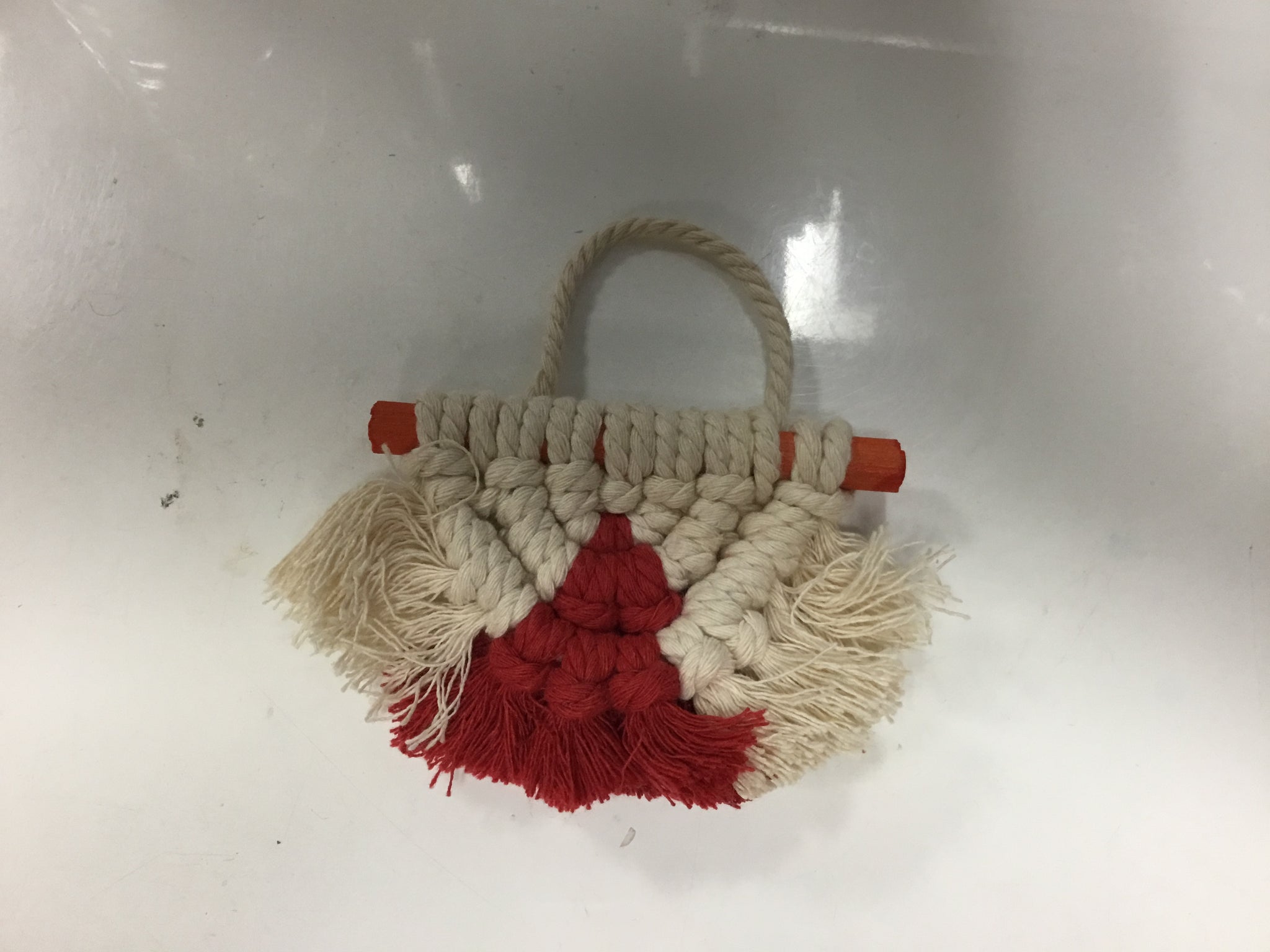 White And Red Macrame Art Hanger