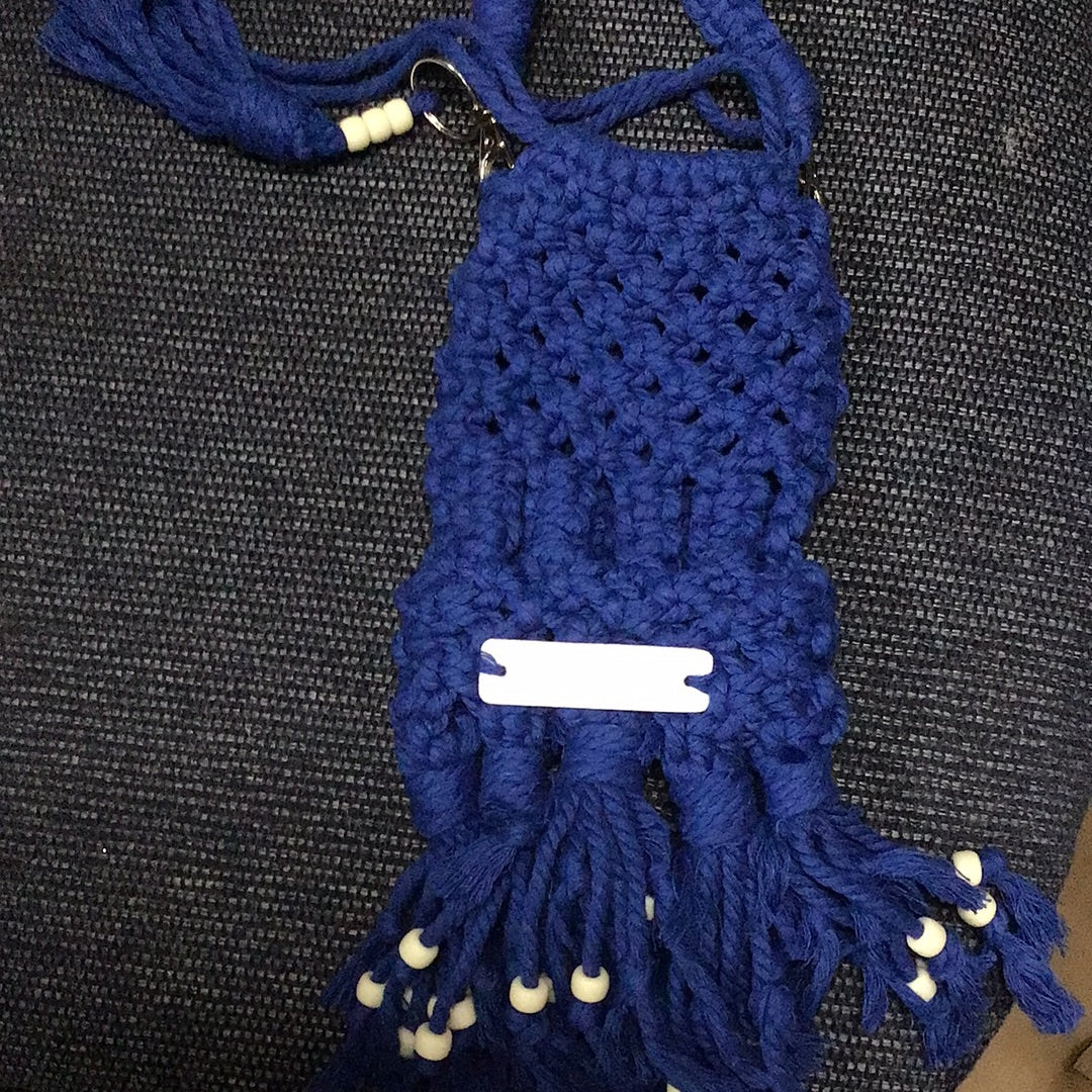 Small blue macrame handbag