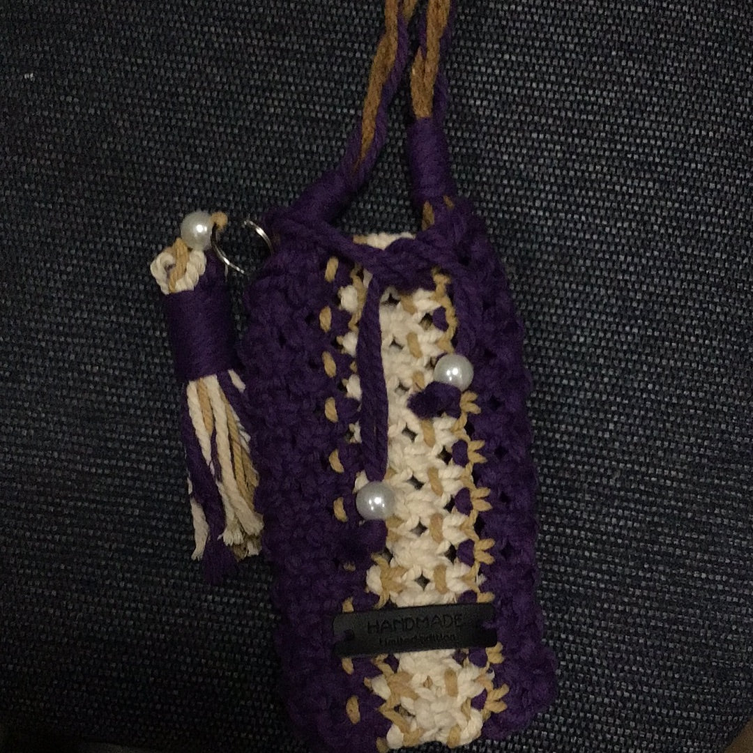 Purple brown and white macrame