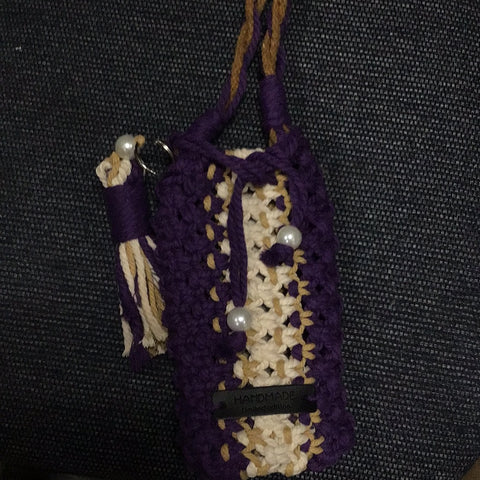 Purple brown and white macrame