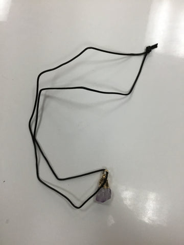 Purple stone necklace with leather strip
