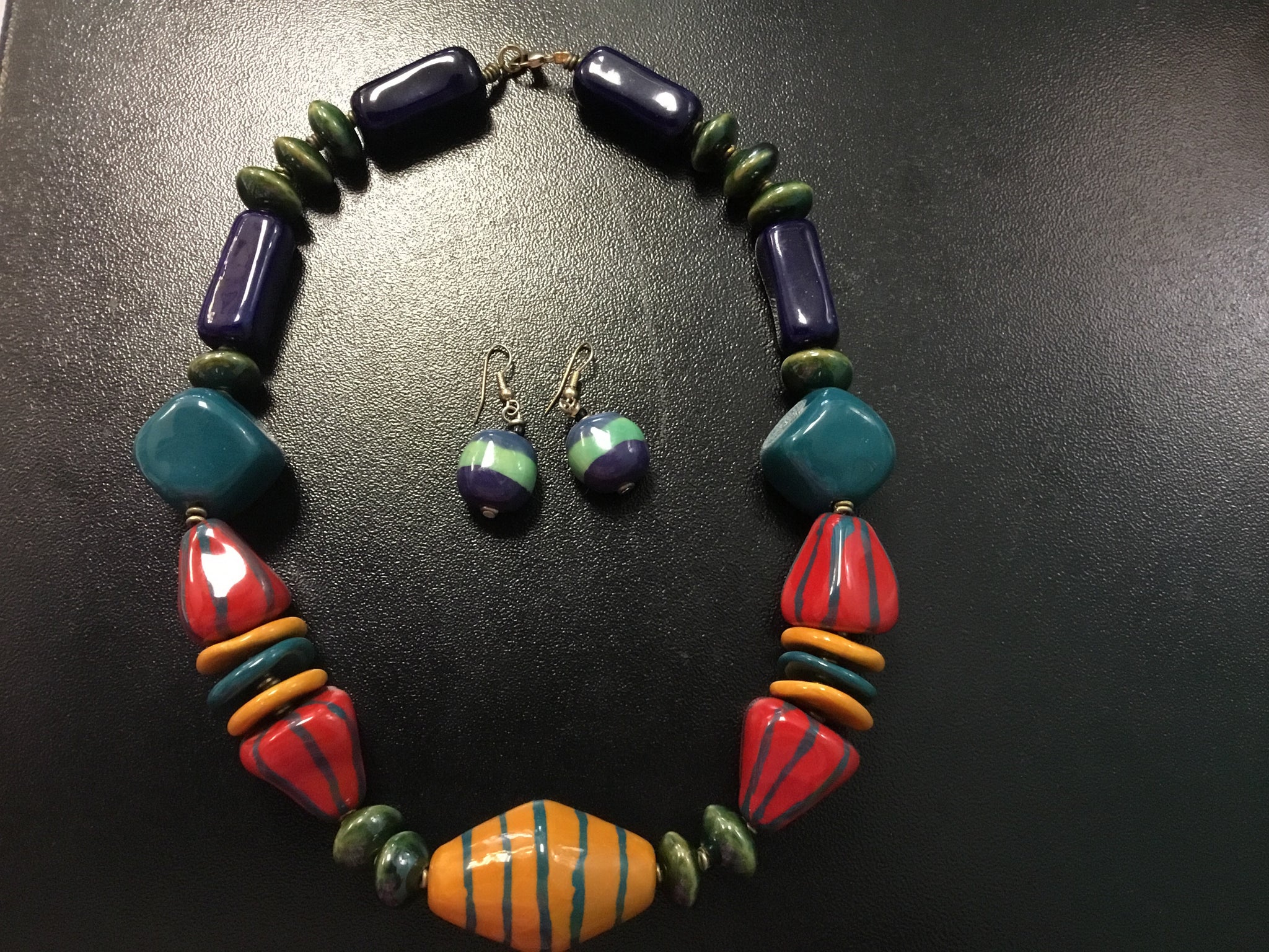 Kenyan Kazuri Necklace & Earrings