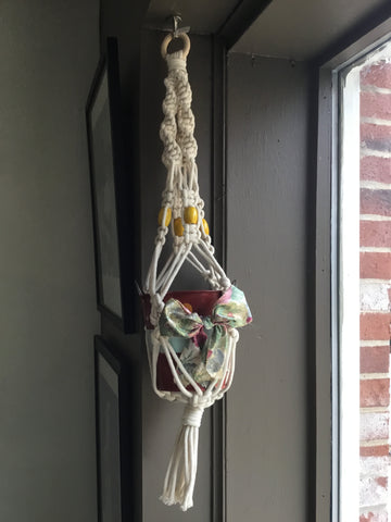 Macrame Holder and Red Bucket
