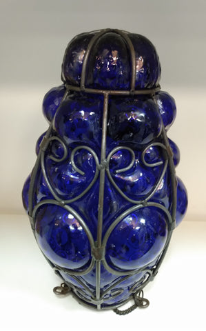Hand blown blue glass lamp