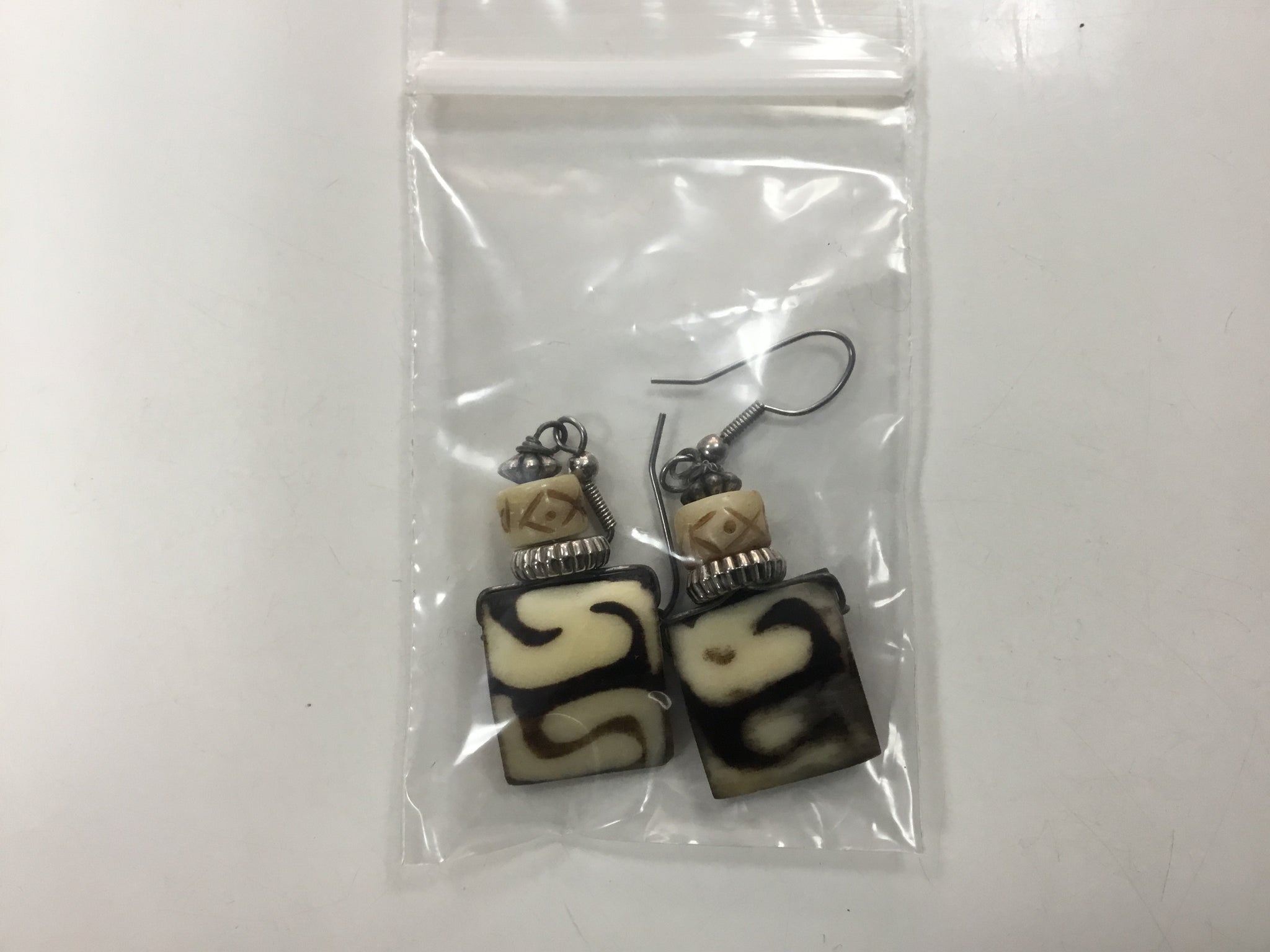 Brown & white bone earrings